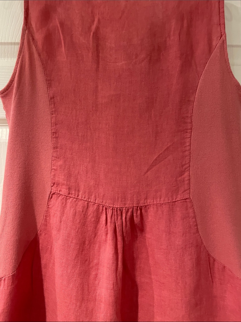 Coral Sleeveless 100% Linen Shift Dress with Braided Scoop Neck - Picture 7 of 8